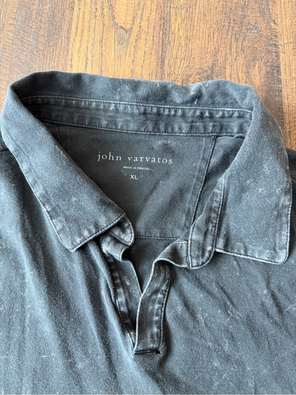 John Varvatos Mens XL Black peace Sign Acid Wash Slub Peruvian Cotton Polo Shirt